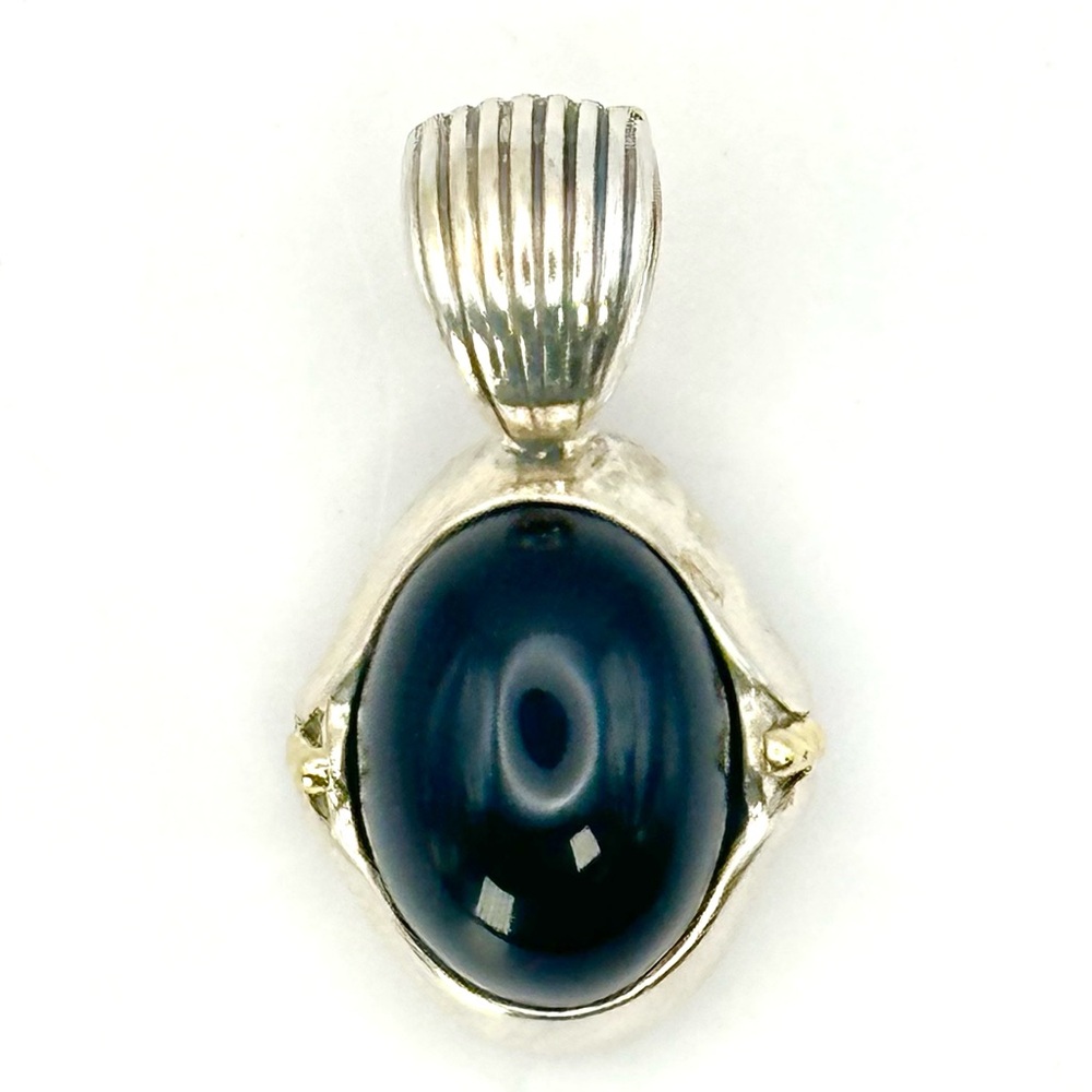 Lagos Caviar Two Tone Silver & Gold Black Onyx Pendant